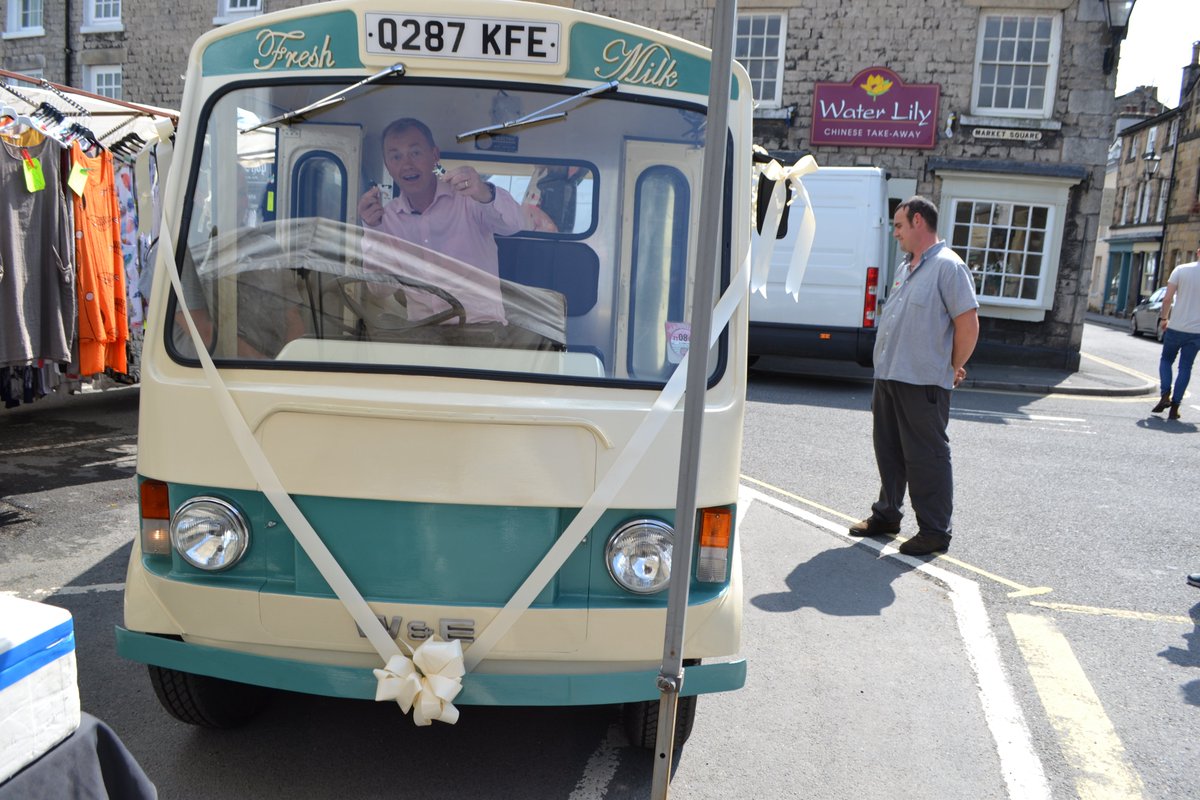 timfarron's tweet photo. Living the dream today in Kirkby Lonsdale getting to recreate two Father Ted episodes in one photo in the country's oldest working milk float #Speed4 https://t.co/Or6OVB1EGg