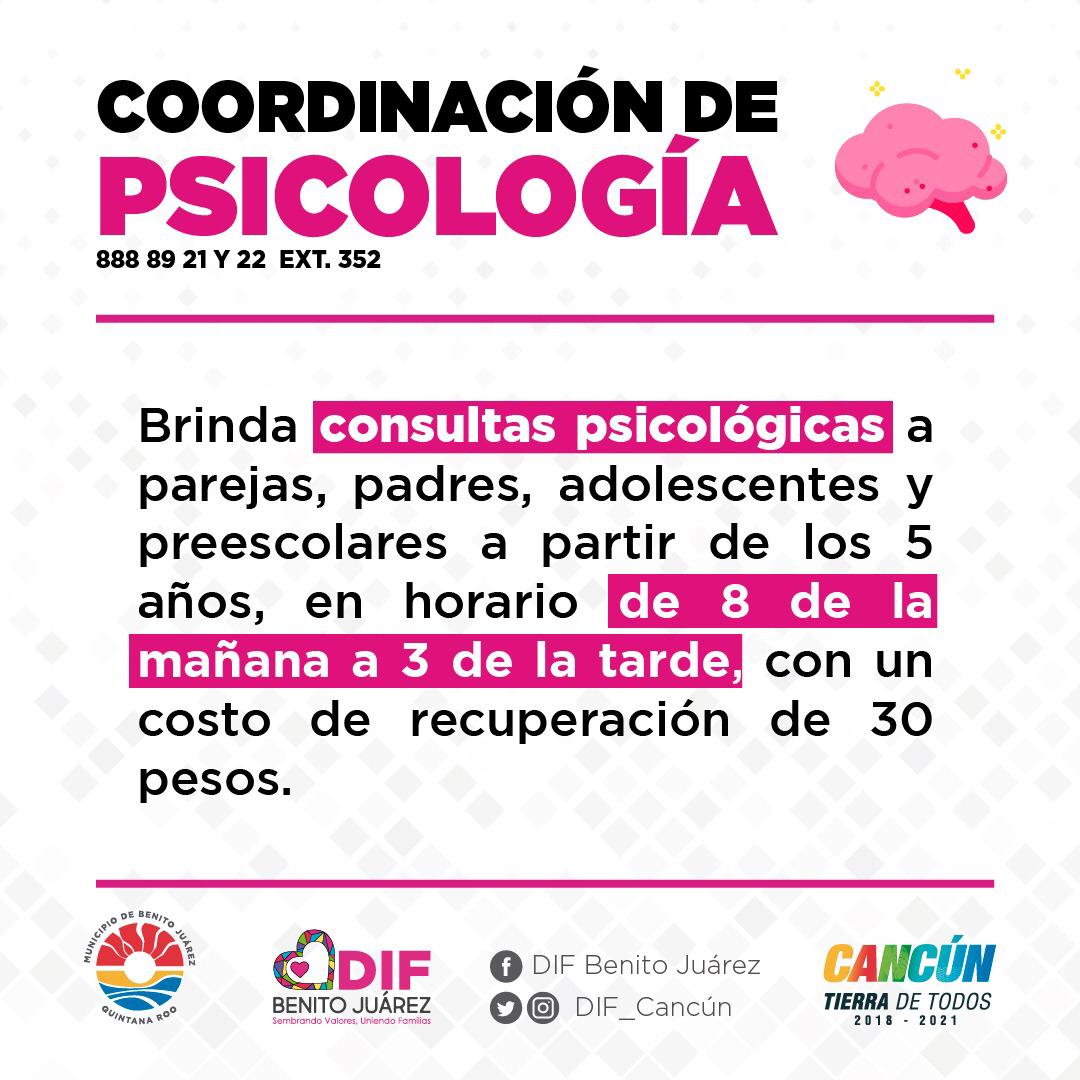 ¿Necesitas ayuda? ¡Nosotros te apoyamos!
El #DIFBJ pone a tu disposición consultas psicológicas para toda la familia. 

#CancúnTierraDeTodos #SembrandoValores #UniendoFamilias