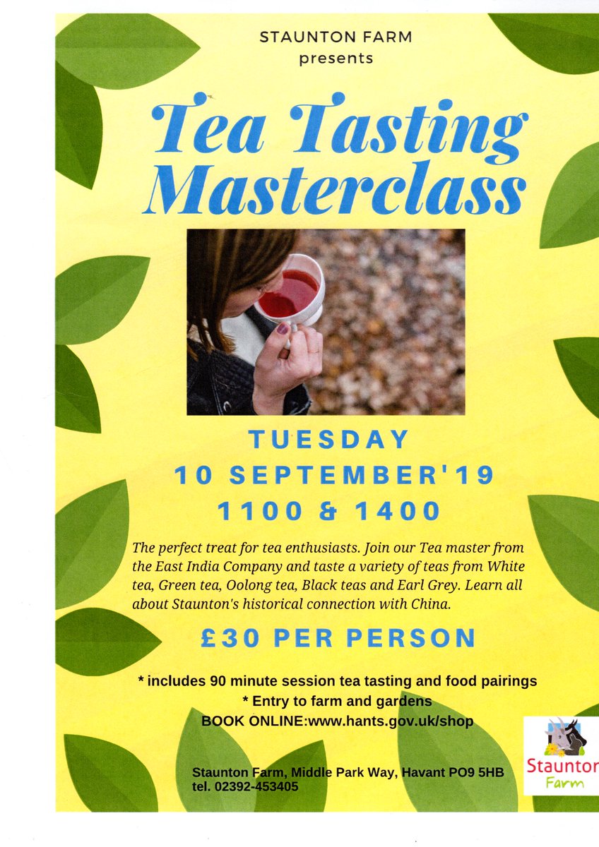 Do you know your PG Tips from Earl Grey?  Why not find out more about tea on the Tea Tasting Masterclass.  Staunton Farm 10 September 2019 <a href="/morePetersfield/">Visit Petersfield</a> <a href="/StauntonCountry/">StauntonCountryPark</a>