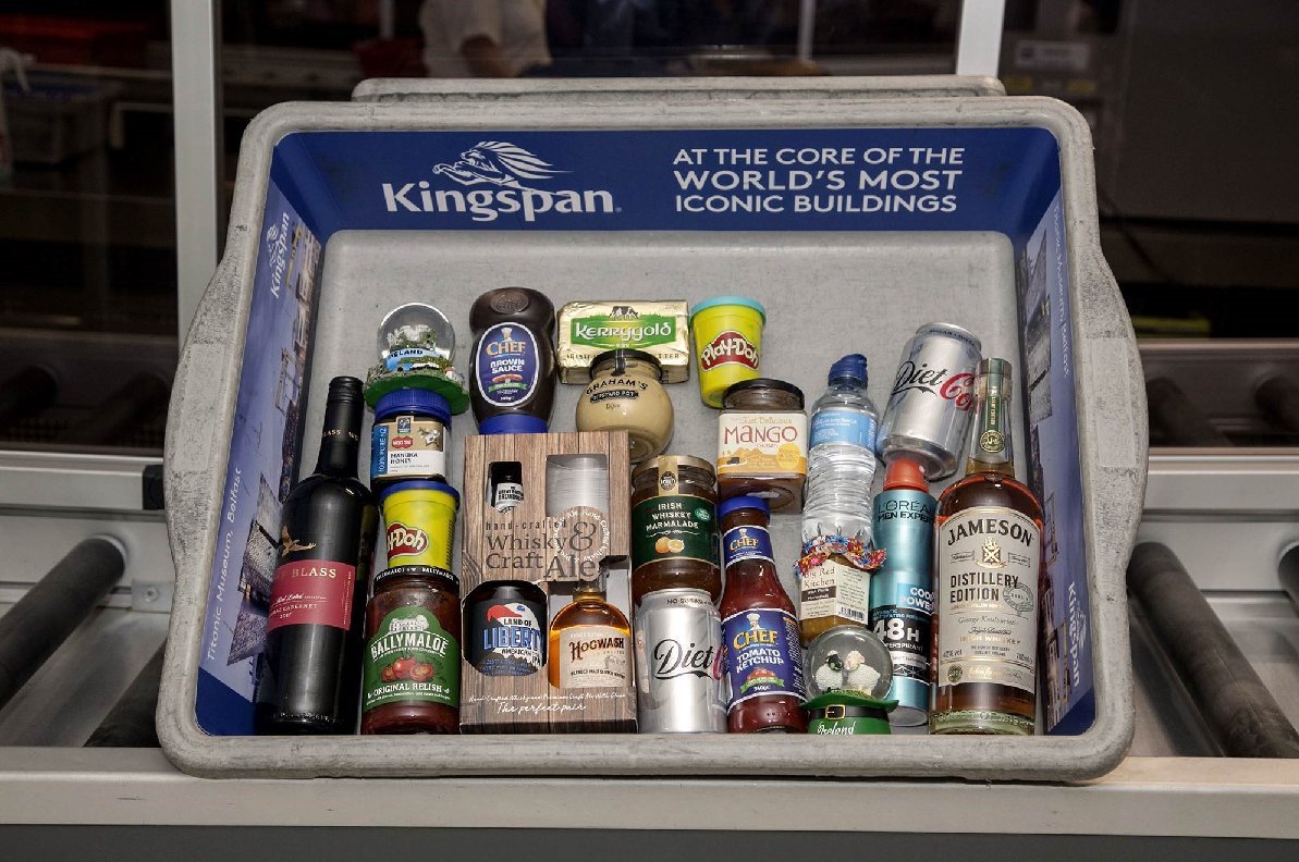 DublinAirport's tweet photo. These are some of the items that have been surrendered at security screening here at @DublinAirport Have your liquids, aerosols &amp; gels in containers of 100ml or less, place them in a single transparent resealable plastic bag capacity no greater than 1 litre (approx 20cm x 20cm) https://t.co/fk2WD2BpnA