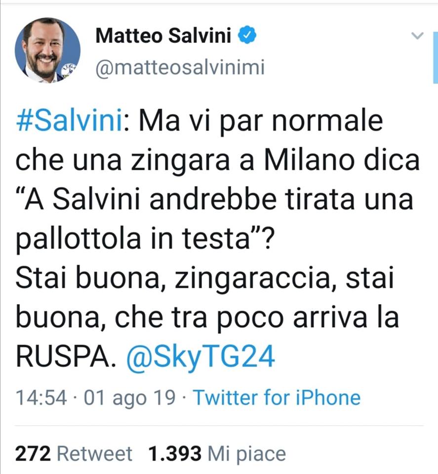 ParoleOstili's tweet photo. ● ZINGARACCIA
● ARRIVA LA RUSPA
● STAI BUONA

Ci sono limiti che non possono essere superati. Ci sono responsabilità a cui non si può scappare. 
È da ognuno di noi che parte il cambiamento, ognuno di noi ha il dovere di chiederlo, soprattutto, alle istituzioni.

#Salvini https://t.co/bXDdrL7qcn