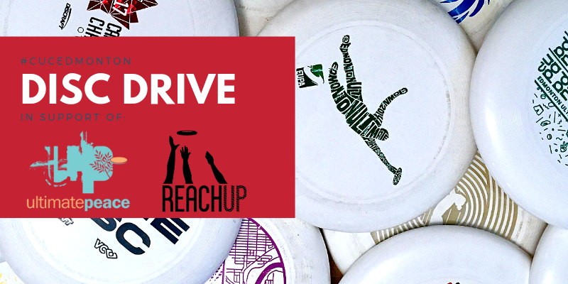 Got some extra discs lying around? Bring them to #CUCEdmotnon to donate to <a href="/UltimatePeace/">Ultimate Peace</a> and <a href="/Reachupulti/">ReachUp</a>! We are challenging each player coming to Edmonton to bring at least one disc to donate in hopes of collecting 2000 discs! #DiscDrive #CUC2019