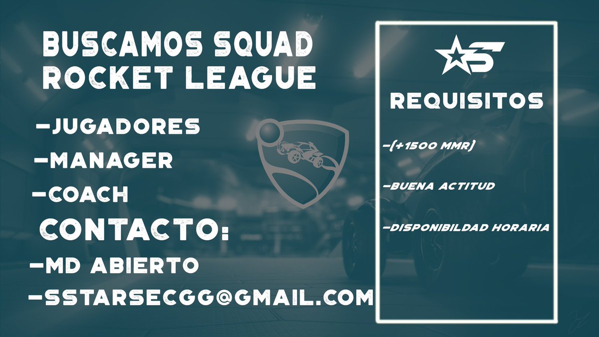 SStarsGG's tweet photo. 🗣️Buscamos nuevos jugadores de #RocketLeague

-Buscamos una #Squad que nos reprensente en la @GoldenDustCup y en nuevas competiciones.

-Cualquier duda o interés por entrar MD o contacto vía Gmail : sstarsecgg@gmail.com 

RT se aprecia @RocketLeagueRT  @RocketLeaguESP https://t.co/IwlFcAqHgX