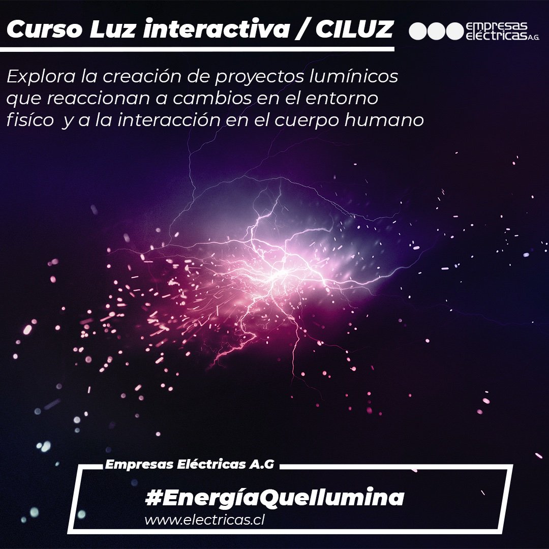 No te pierdas la oportunidad de crear prototipos lumínicos que reaccionan a la interacción con el cuerpo humano. 
Ingresa a ciluz.cl y reserva tu cupo para participar en el curso 
"Luz interactiva” de @Ciluz que se iniciará en el mes de octubre.

#EnergíaQueIlumina