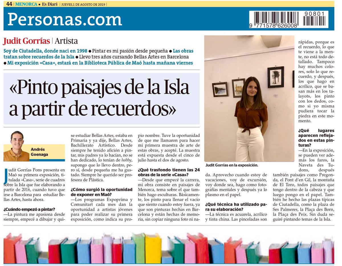 ➡ Avuí <a href="/esdiarimenorca/">menorca.info</a> es fa ressò de l'exposició CASA de Judit Gorrías Pons!! 

👉Aquí teniu l'entravista!