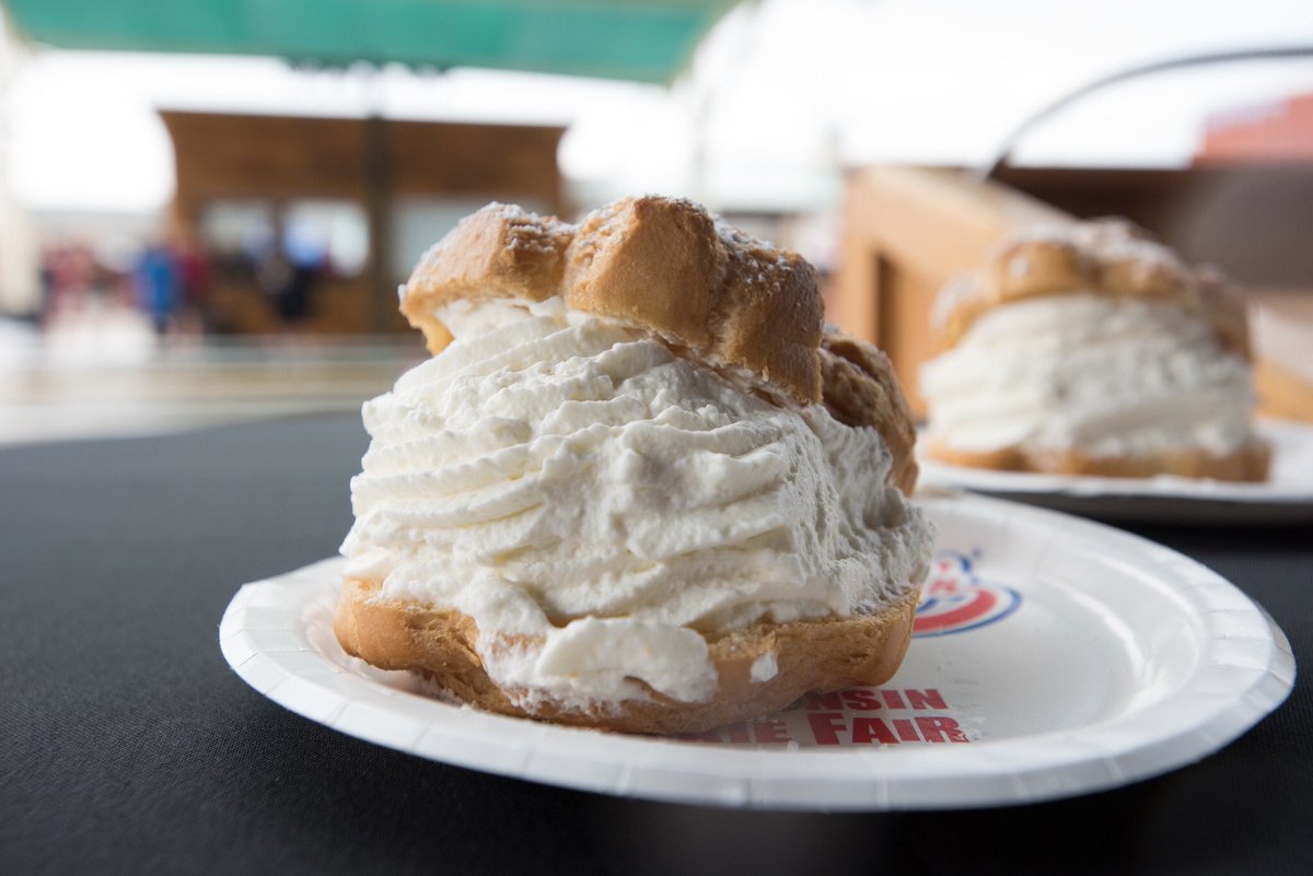 USDA's tweet photo. The iconic Original Cream Puff, sold at the Wisconsin State Fair since 1924, is the most popular food item among Fairgoers – with an average of 400,000 consumed each year!
 
What’s your favorite state fair food?
 
#WIStateFair #WonderFair https://t.co/Iq2QJmjbO8