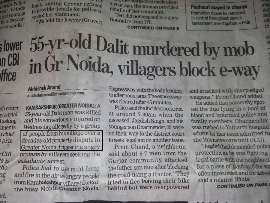 65 #YeBhaaratKePatrakaarDear  @htTweets, he was killed due to property, NOT 'coz he was Dalit.But then, we understand why you do this.Seriously!