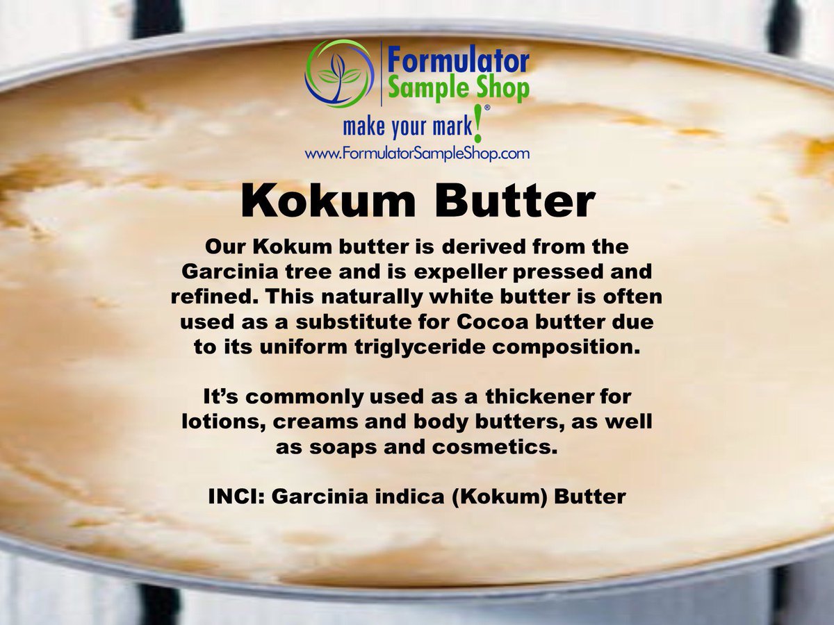 FormulatorShop's tweet image. formulatorsampleshop.com/Kokum-Butter-p… If you haven’t noticed yet, we’re celebrating Butter Week here at Formulator Sample Shop. Today it’s Kokum Butter! Stay tuned as tomorrow we’ll be introducing a new Butter! #formulator #bodybutters #bodybutter #diy #organicskincare #skincare #MakeYourMark