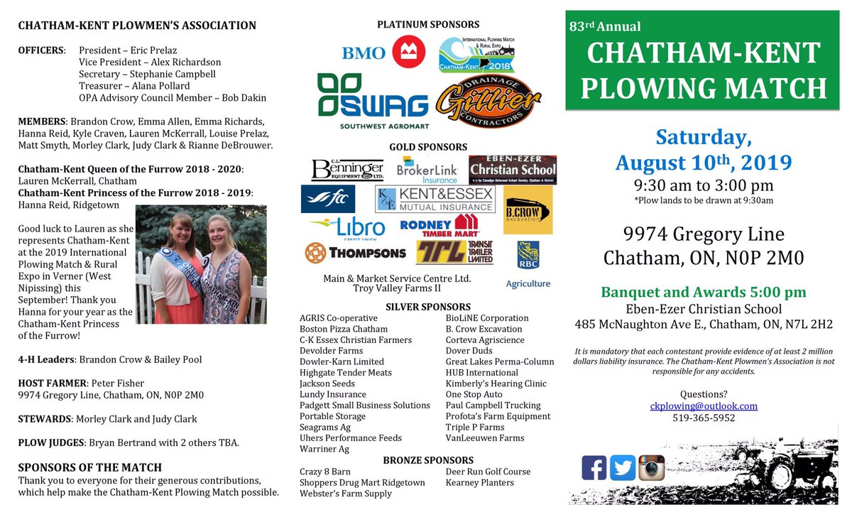 CKPlowing's tweet photo. The 2019 Chatham-Kent Plowing Match Prize Book is available! Keep your eyes open around town to pick one up. If you would like a copy, let us know! #ckpa #plowingmatch #aug10 #ckont #myck https://t.co/SDktcPn6va