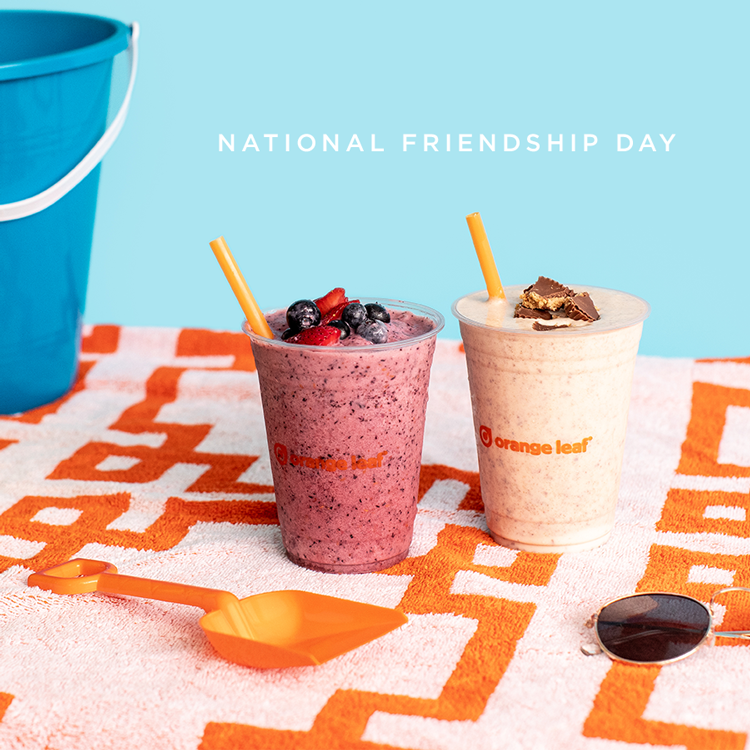Grab your bestie, it's almost #NationalFriendshipDay! We're offering you BOGO FREE on Smoothies &amp; Shakes all day, August 4th! Tag your favorite froyo friend in the comments below to let us know who you'll be celebrating with. Visit orangeleafyogurt.com/BFF to download the coupon.