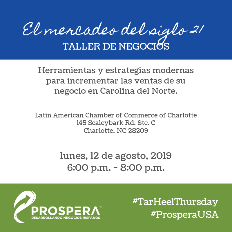 ProsperaUSA's tweet photo. #TarHeelThursday 🔜 No se pierda este taller de negocios traido a usted por @CBRbiz y en alianza con @LACCCLT. Registrese hoy en https://t.co/8bSQcpnAWG 🖥️ y aprenda herramientas y estrategias modernas para incrementar sus ventas ✅
#ProsperaUSA #LACCC #CLT #Charlotte #NC https://t.co/TlOVI3WdvR