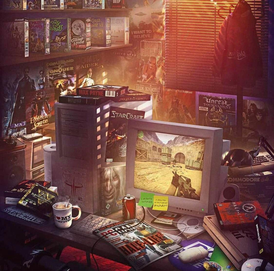 queenoftheblah's tweet photo. Hope this brings back some nostalgic goodness to your day! Reminds me of my Dad and I's computer room growing up. We each had a tower but I'd always sneak on to this , play his games while he was at work during the summer.❤ #KingsQuest #Diablo #Warcraft #Starcraft #SOF2 https://t.co/vdrTFCpzOj