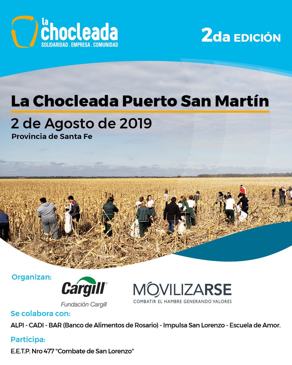 Mañana la 2da EDICIÓN de La Chocleada de Puerto San Martín, Provincia de Santa Fe.
.
.
.
#serparte #valores  #valoresquealimentan #MovilizaRSE  #solidaridad #campo #lachocleada #cargill