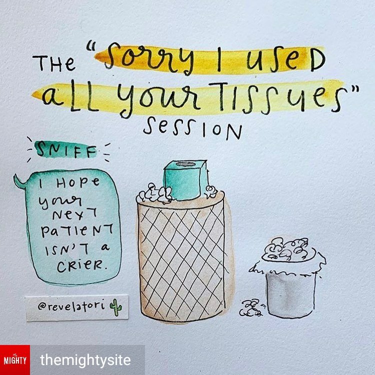 MindfulPeel's tweet photo. Just like healing, therapy is often a process with a lot of ups and downs. That's why we love these images from @revelatori who says, "My therapist has a session-ending catchphrase AND I BET YOU CAN GUESS IT."
•••
Can you relate? https://t.co/So3185mjhs
