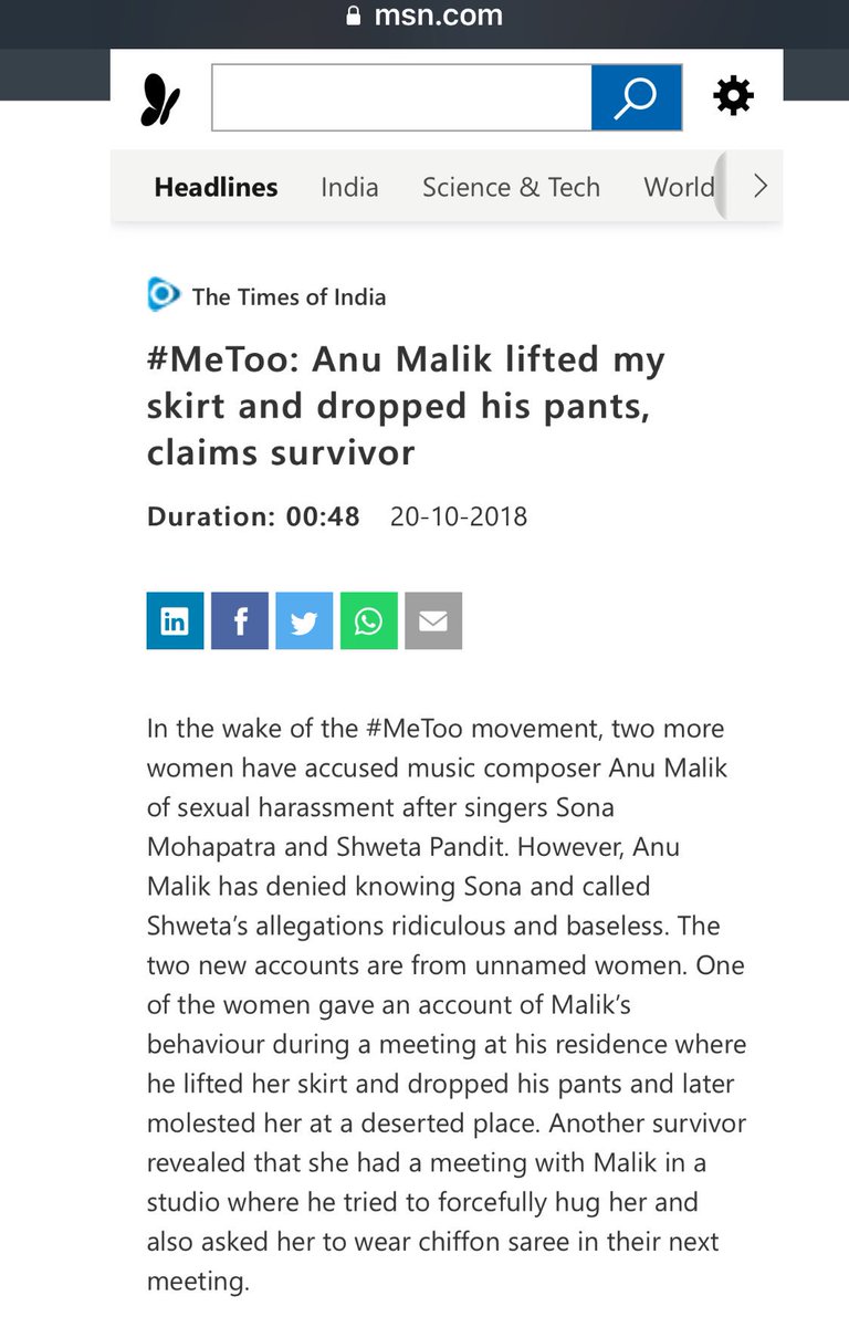 ShwetaPandit7's tweet photo. Just to remind the world,not just myself, i read several other horrifying & damaging #MeToo experiences about this predator, the disturbing accounts shared by other survivors. Pls read to even begin to comprehend what these singers went through.Its beyond disgusting #stopengaging https://t.co/GjRp6QikYL