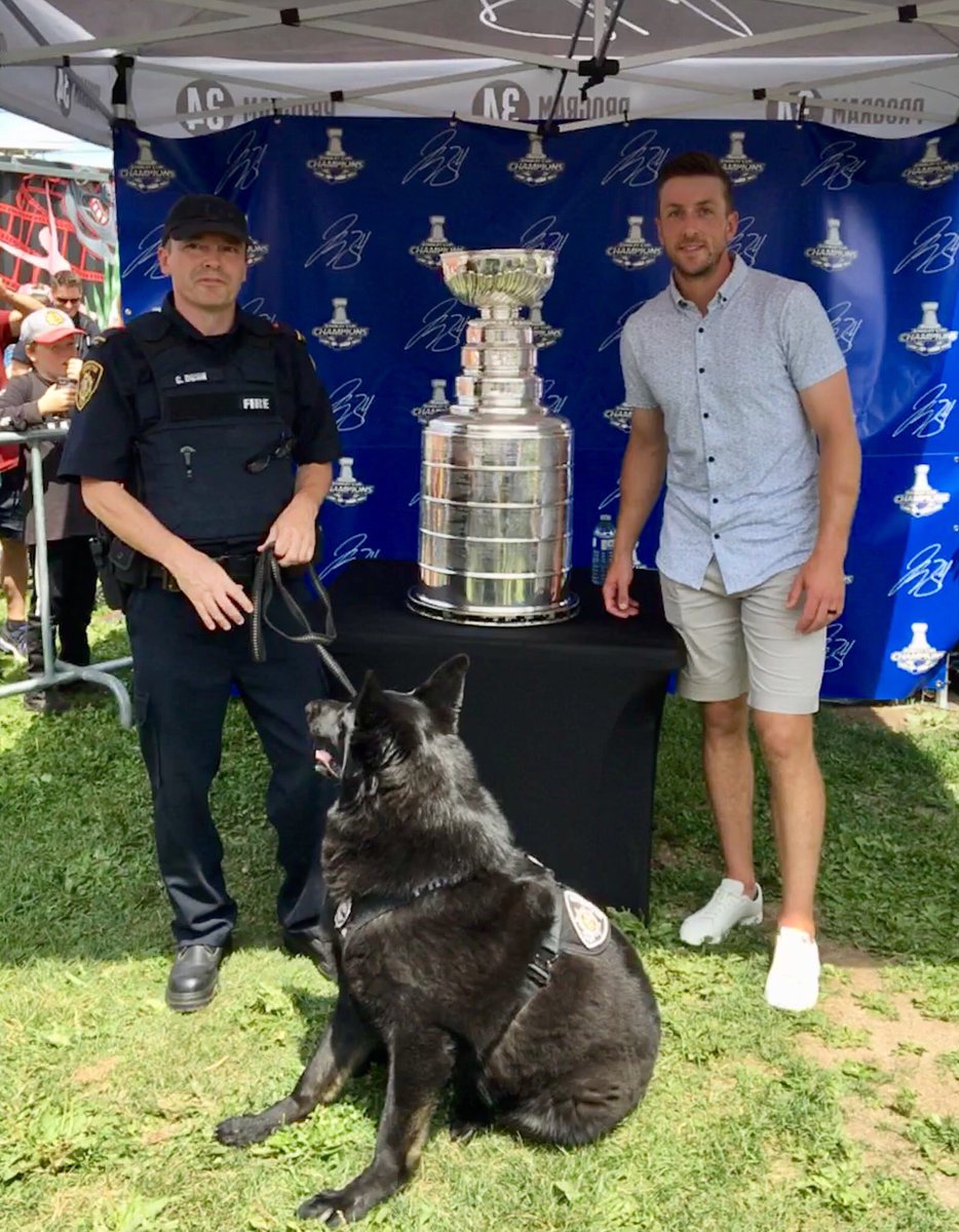TilleyFireDog's tweet photo. And for my birthday present I had a visit with Lord Stanley’s Cup and Jake Allen. @NHL https://t.co/kXbrtUAtqS