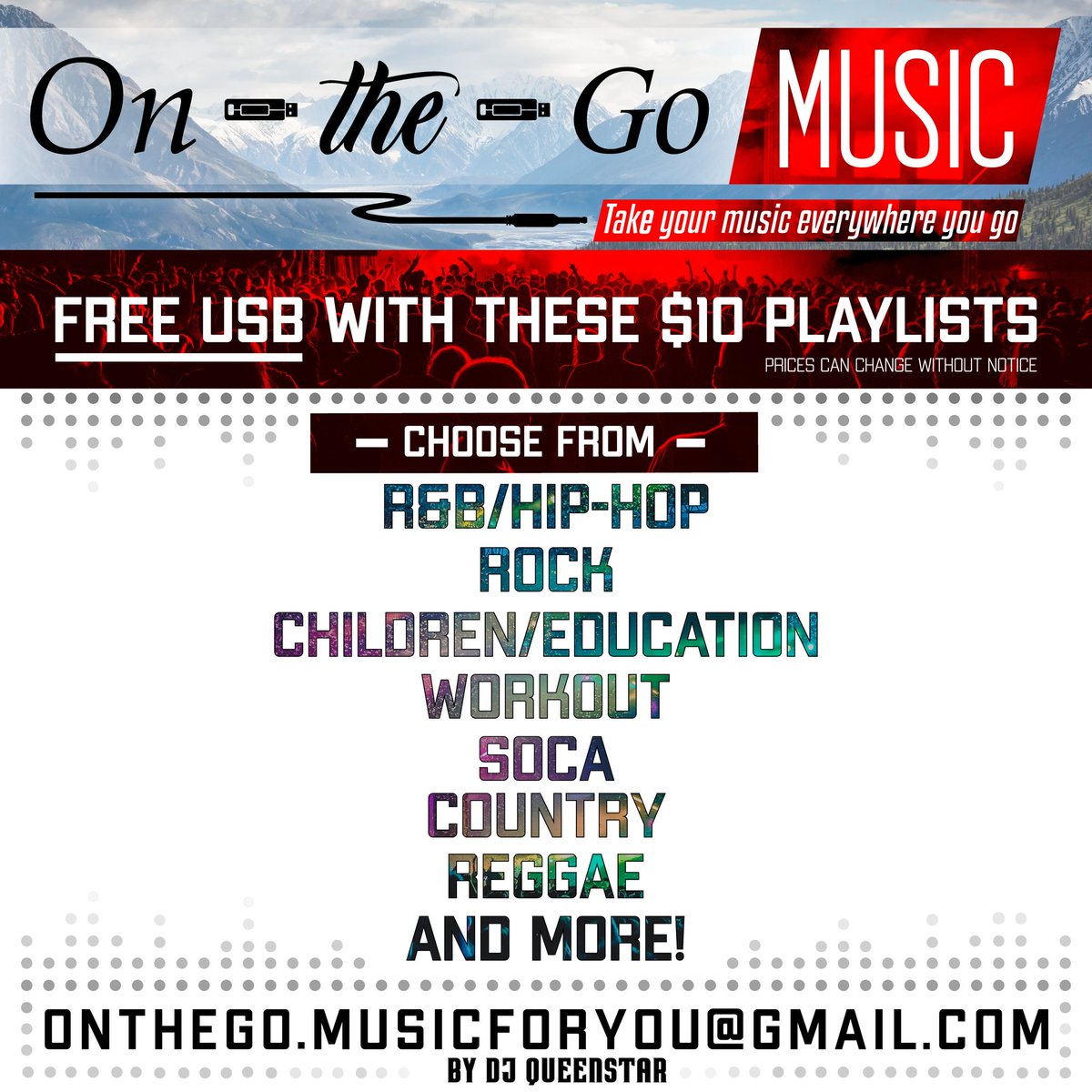 #musiclovers  Will love these amazing #playlist of #NonStopMusic packages #promospecials for the month of August! 

Email us onthego.musicforyou@gmail.com

#music #rnbmusic #hiphop #Reggae #rap #pop #country #rockmusic #kidsmusic #educationmusic #followus #ordertoday