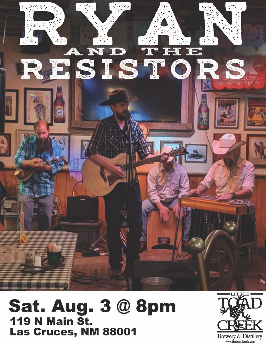 This Saturday Ryan and the Resistors play at 8pm! No cover. 
#atthetoad #littletoadcreek #ryanandtheresistors #lascrucesnm #lascrucesbreweries #downtownlascruces
