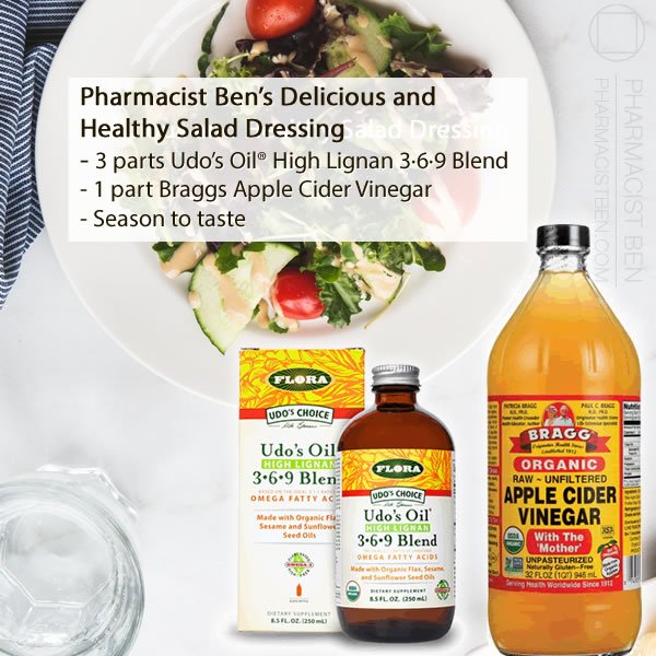 BenPharmacist's tweet photo. Pharmacist Ben's Delicious and Healthy Salad Dressing

- 3 parts @udosoil Udo’s Oil® High Lignan 3·6·9 Blend
- 1 part @BraggLiveFoods Braggs Apple Cider Vinegar
- Season to taste

#PharmacistBen #Health #Nutrition https://t.co/cGVuPinoAA