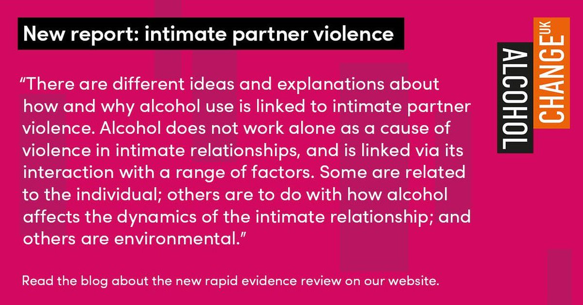 Our latest rapid evidence review looks at the complexities around alcohol’s role in intimate partner violence and how it can be addressed. The review finds that whether alcohol use plays a causal, contributory or other role in IPV remains an area of debate alcoholchange.org.uk/publication/ra…