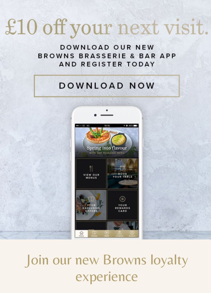 Have you got our fantastic app yet? Download today and get a treat 🥳browns-restaurants.co.uk/app