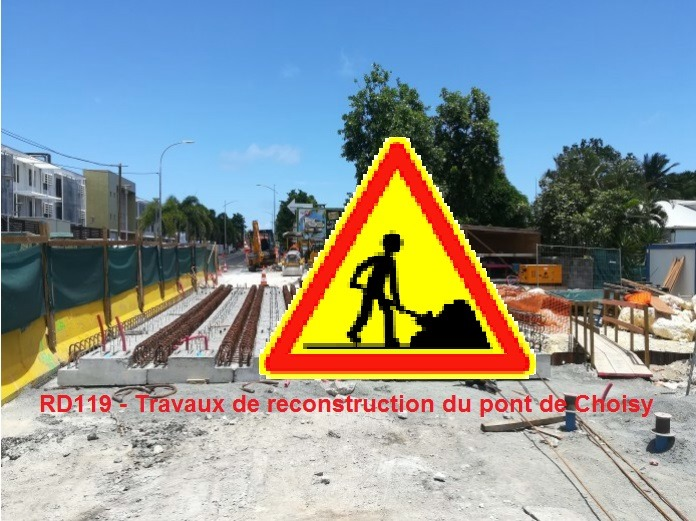#Travaux de reconstruction du #Pont de #Choisy RD 119, au #Gosier
A compter du jeudi #1erAoût 2019 à 15h, la #circulation sera remise à #doublesens au droit du chantier (entre le giratoire de Montauban et le giratoire des Victimes de la route),