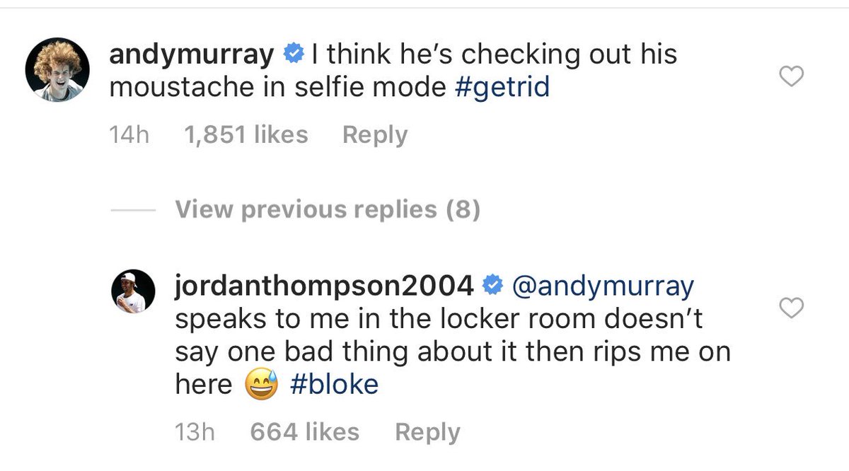 PSA: Do not roast Jordan’s mustache. 👨🏻

@Andy_Murray | @JordanThommmo2