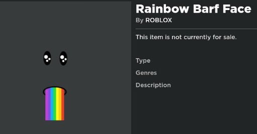 roblox rainbow barf face code