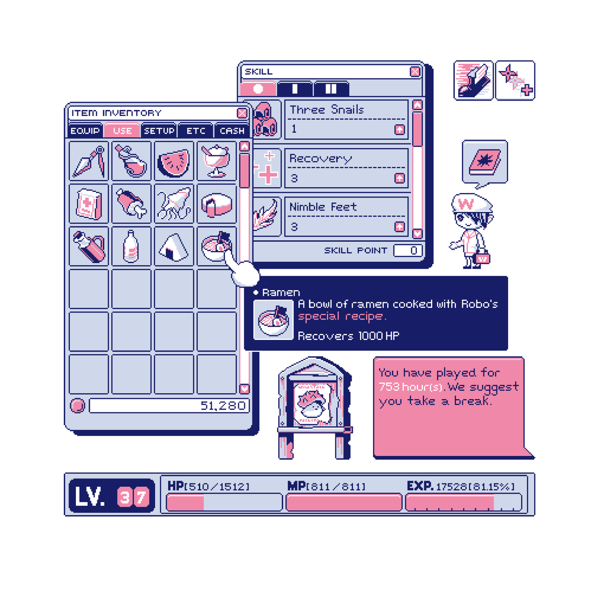 You have been playing for 753hour(s). We suggest you take a break. 🍁
#pixelart #ドット絵