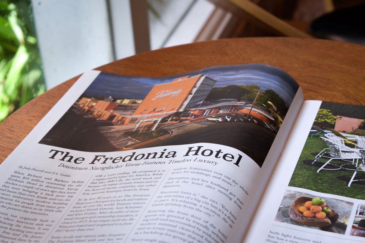 FredoniaHotel's tweet photo. Thank you, County Line Magazine, for making The Fredonia Hotel your cover story! We love seeing our local gem splashed on the cover of magazines, especially ones that celebrate the Upper East Side of Texas.
#easttexas #visitnac #modtexas #texastravel #midcenturydesign https://t.co/TNrXRN8DEM