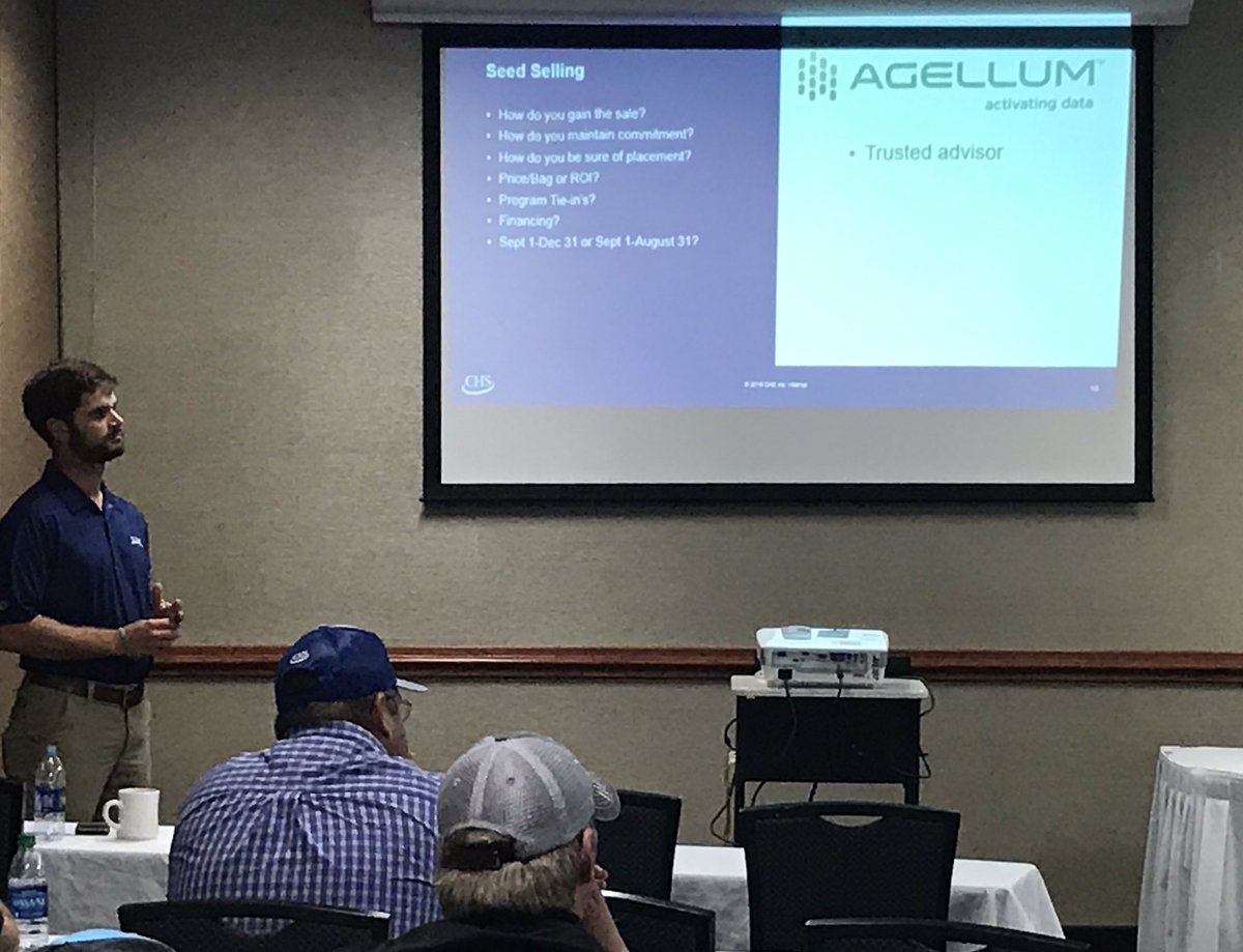 Tanner Skattum, Key Agronomy Specialist, discussing the usage of Agellum to place seed products and the selling process which will ultimately benefit our customer with big yields!   Another great turnout at the Agronomy Sales Training in Sioux Falls! @CHSAgronomy <a href="/AllegiantSeed/">AllegiantSeed</a>