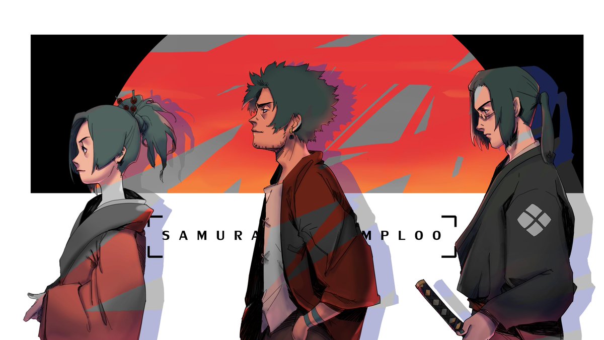 its 3 AM but i finished this samurai champloo drawing!
after leaving it as a WIP for too long i forgot what i wanted this to look this to look like, so i end up trying coloring methods i normally wouldnt do