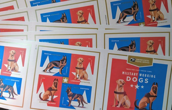 servicedogsmag's tweet photo. We got our Military Working Dog stamps today at the USPS United States Postal Service. So beautiful! #TYFYS #MWD https://t.co/wUlR94EmS8