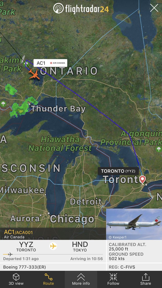 TomPodolec's tweet photo. ↩️ DIVERSION
Air Canada #AC1 to Tokyo returning to Toronto.
Maintenance issue. 
https://t.co/N6dZnNnHjM https://t.co/6kZpyfYMjI