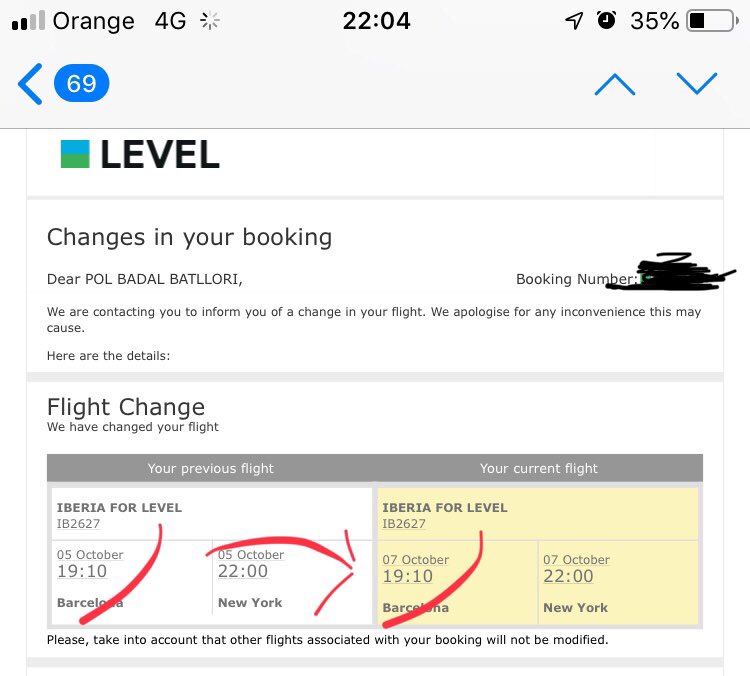 polbadal's tweet photo. Hola @Iberia. Qué derechos tengo como consumidor despues de recibir un correo electrónico donde se me indica que mi vuelo a NYC se retrasa 2 días?! https://t.co/sQqaNbTRW5