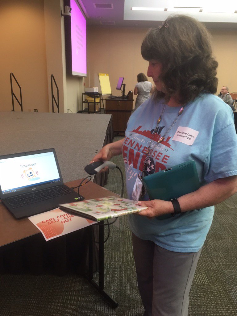 charlenecage's tweet image. Self-checkout station #mnpslibhacks