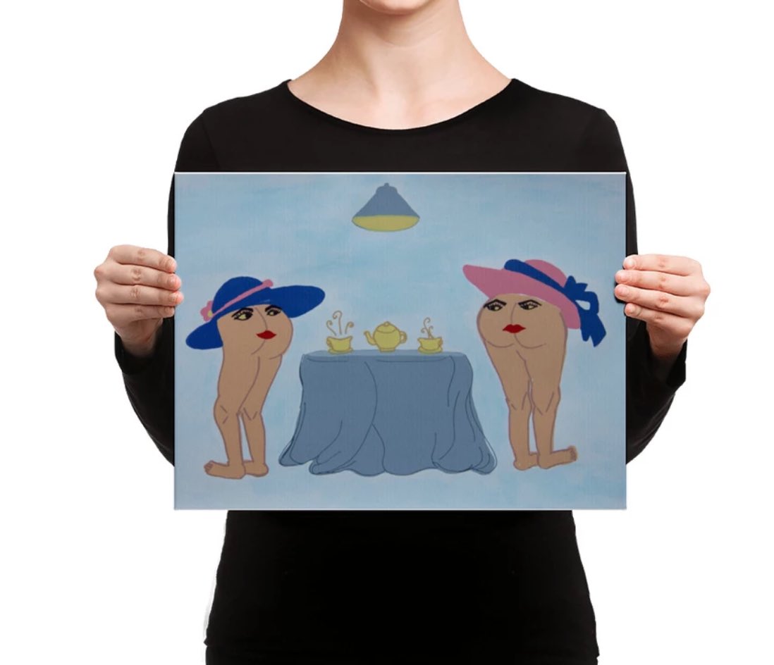 PimMonsters's tweet photo. Today we’re featuring the “Ladies’ Night”, a satirical depiction of old-fashion tea time conversation! The Ladies’ Night is on #totebag, #canvasprints, #posters and #mugs . Perfect for #bacheloretteparty gifts. ➡️🛒 https://t.co/IzlAW34U9Q 

#ladiesnight #teatime #pimmonster https://t.co/W4yQS0M6R0