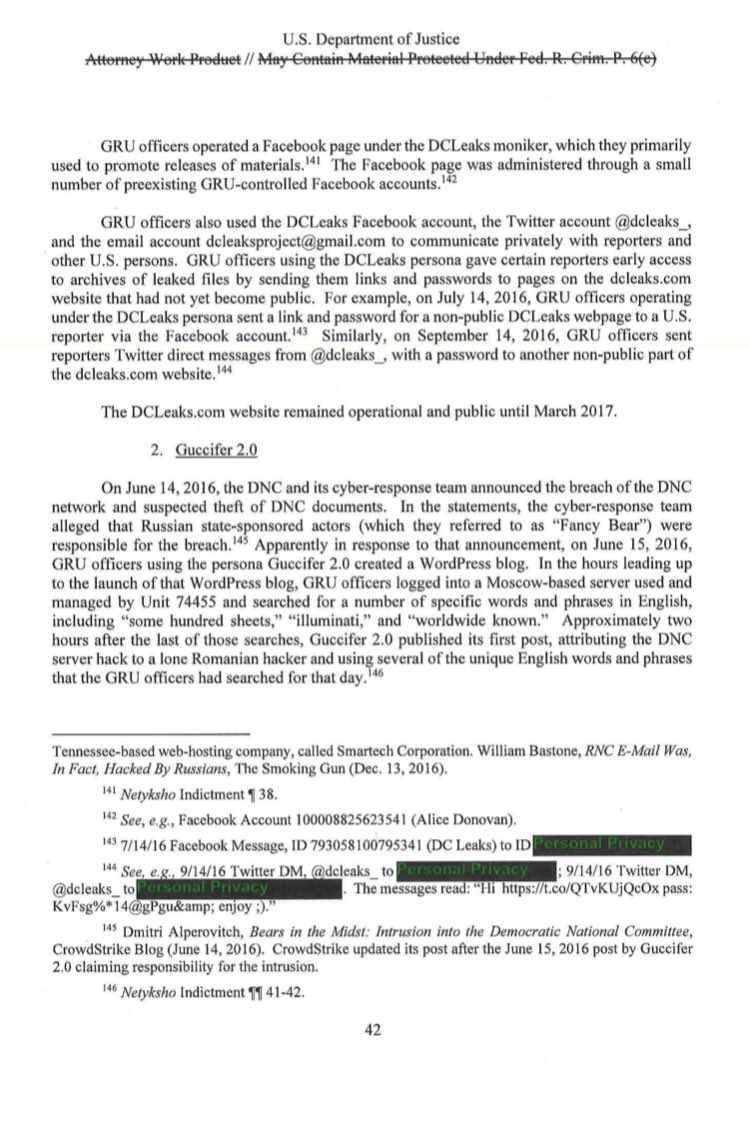 18 But the shit show continues...The Mueller report claims that Guccifer 2.0 (Russian) used DCLeaks[dot]com to publish the stolen emails, even giving reporters access prior to website going live.Those allegations are into ‘Russians Hacking our Election’ - DNC, HRS, Etc.