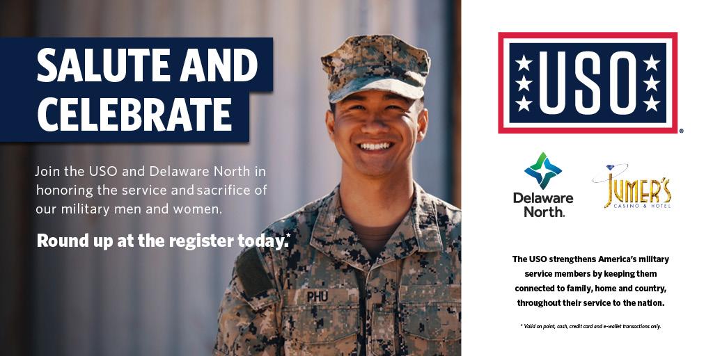 BallyQuadCities's tweet photo. Have YOU rounded up yet for the @the_USO?
Join #Jumer's & @delawarenorth in honoring the service & sacrifice of our military men & women! Round up your purchases at the Players Buffet, Blue Square Cafe & Blue Square To Go & support the USO! Details: https://t.co/8VGmbfOm6M https://t.co/sgZhPHlcNY