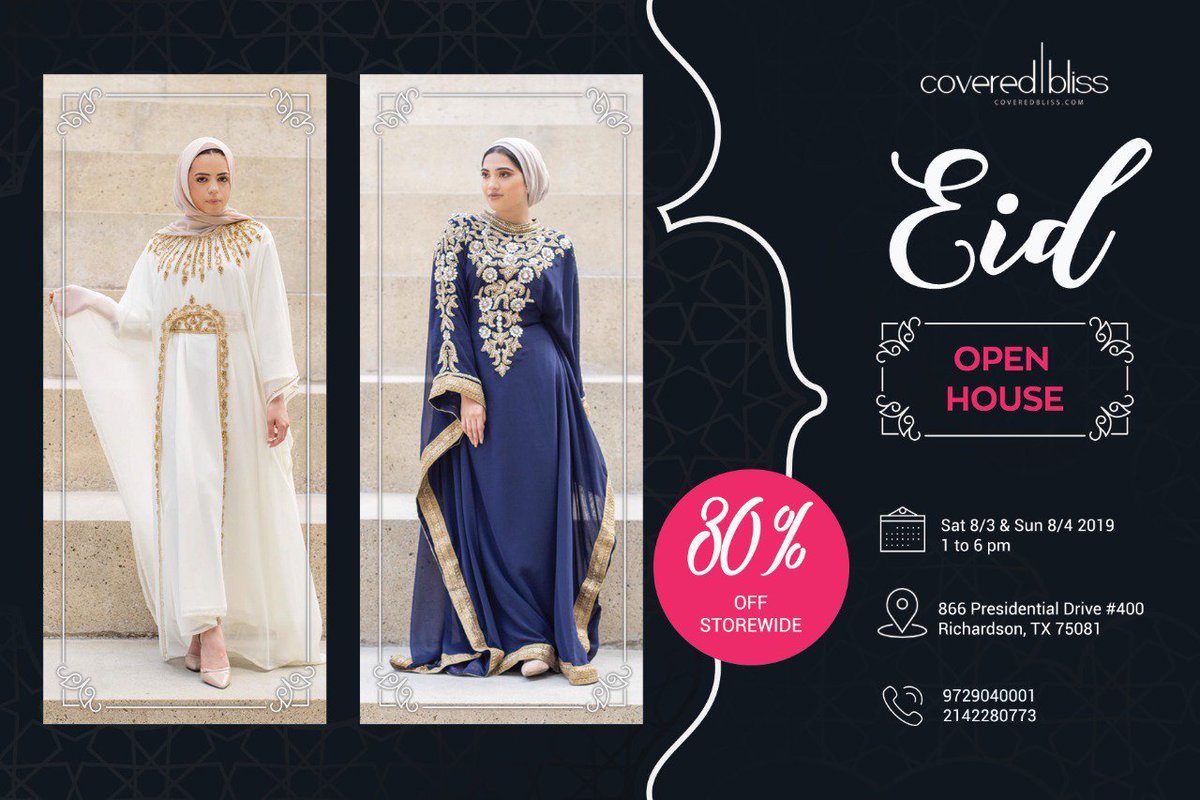 CoveredBliss's tweet photo. This Saturday and Sunday 1-6PM
Get your Eid shopping done!
Get 30% off Storewide.
866 presidential Dr suite 400 
Richardson TX 75081 https://t.co/wTpT1vOjhr