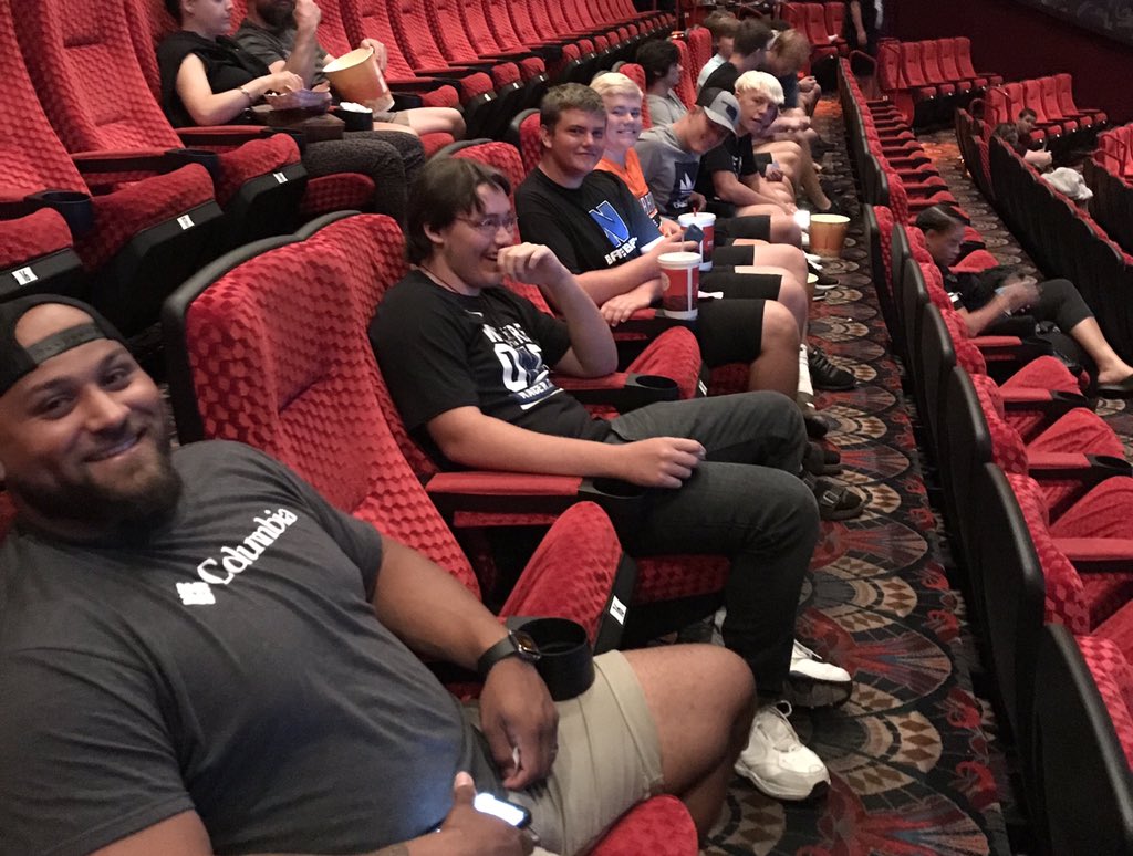<a href="/racerathletes/">Newcastle Athletics</a> Coach Whitfield’s team at the Warren Theatre tonight after winning the points competition. Thank you to the Racer QB Club for purchasing the tickets and the gift cards for food. 🏁🔵⚫️⚪️