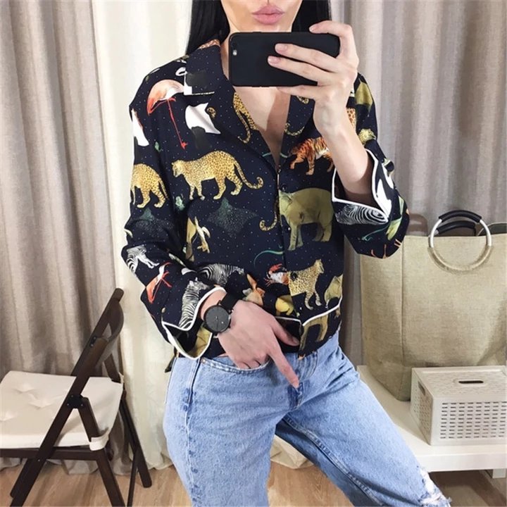 UrbanVici 2019 Spring Women Long Sleeve Animal Print Blouse Notched Collar Loose Crop Tops Vintage Asymmetric Length Casual Shirts #weworewhat #outfitdiary #modeblogg #stylepost #fashiongrammer #fashiondairies #outfitdiary #girlsgoneloaves