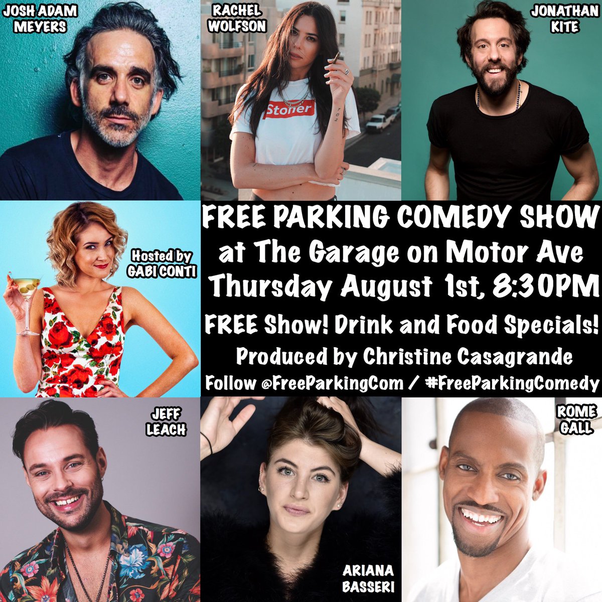 Get to the <a href="/GarageMotorAve/">The Garage</a> TONIGHT 8:30PM for #freeparkingcomedy with <a href="/JonathanKite/">Jonathan Kite</a> <a href="/wolfiecomedy/">not rachel wolfson 🐺</a> <a href="/JoshAdamMeyers/">Josh Adam Meyers</a> <a href="/jeffleach/">Jeff Leach</a> <a href="/ArianaBadasseri/">Ariana Basseri Fee</a> <a href="/RomesKingdom/">Rome Gall</a> and surprise guests hosted by <a href="/ItsGabiConti/">Gabi Conti</a> and produced by <a href="/XtineBigHouse/">Christine Casagrande</a>!!!