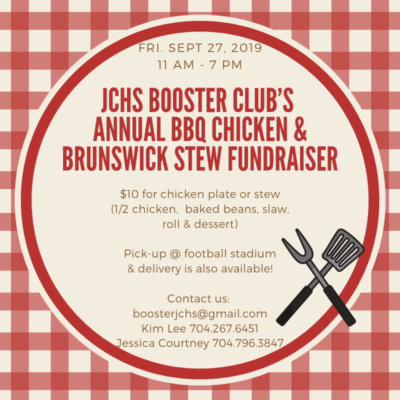 Back by popular demand! This is an excellent way to financially support the JCHS Booster Club!
Brunswick stew $10
Chicken plate $10