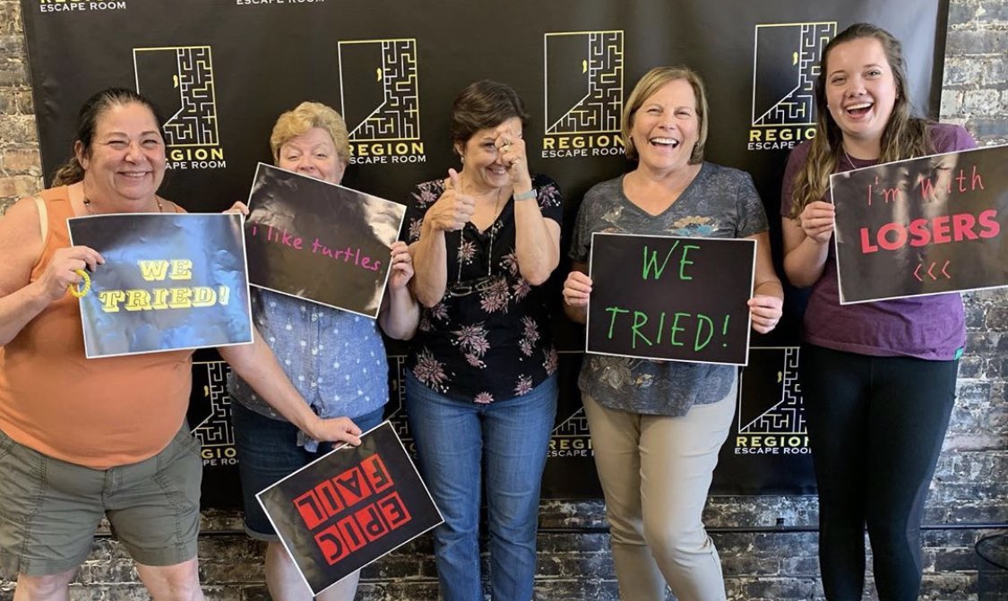 RegionEscape's tweet photo. Escaped... Almost! Thanks for playing, everyone! 😎⌛️
#regionescaperoom #escaperoom #escapegame #region #nwi #cityofwhiting #teambuilding https://t.co/DaMC72TLE2