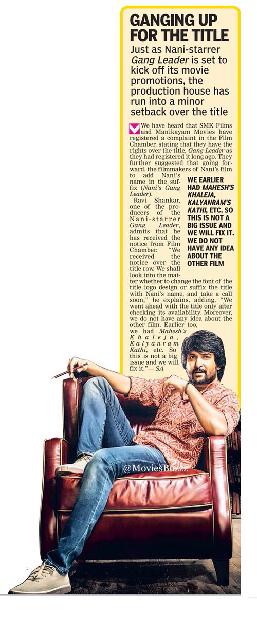 _PrashuReddy's tweet photo. Ganging Up For The Title
#GangLeaderTeaser
@NameisNani @Vikram_K_Kumar @ActorKartikeya @priyankaamohan @anirudhofficial @MythriOfficial
#NanisGangLeader
#Gangleader https://t.co/nb3B5Ty9Cn
