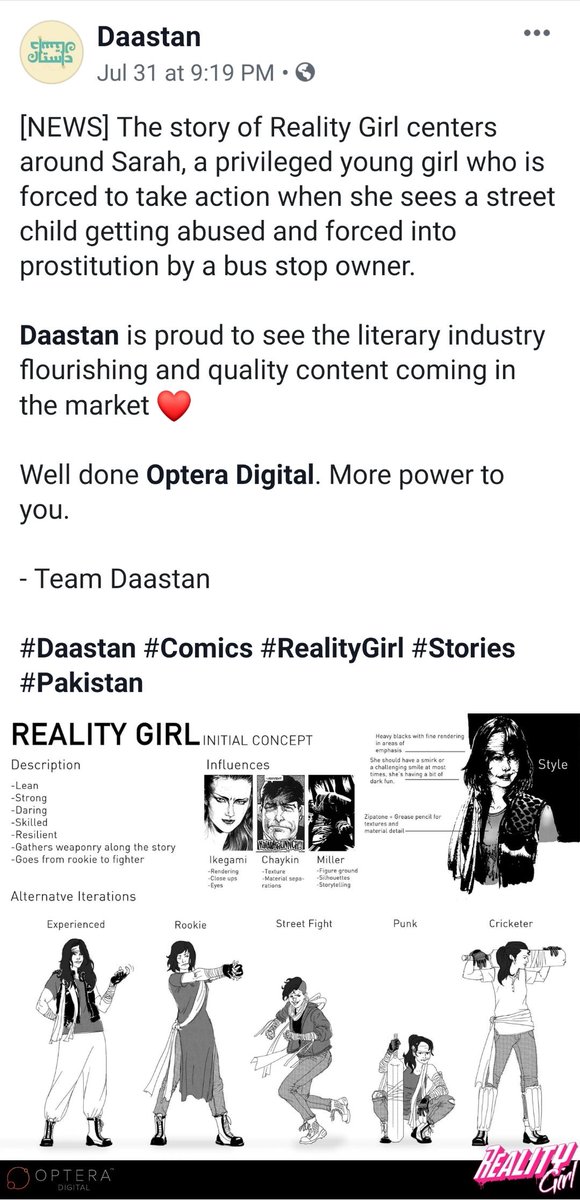 OpteraDigital's tweet photo. A special shout-out to #thecolourblue #chailogue and #daastan for featuring and supporting #RealityGirl and our digital launch! #comicsinpakistan #graphicnovel #comicbook #artontwitter https://t.co/XqNp3VefNa