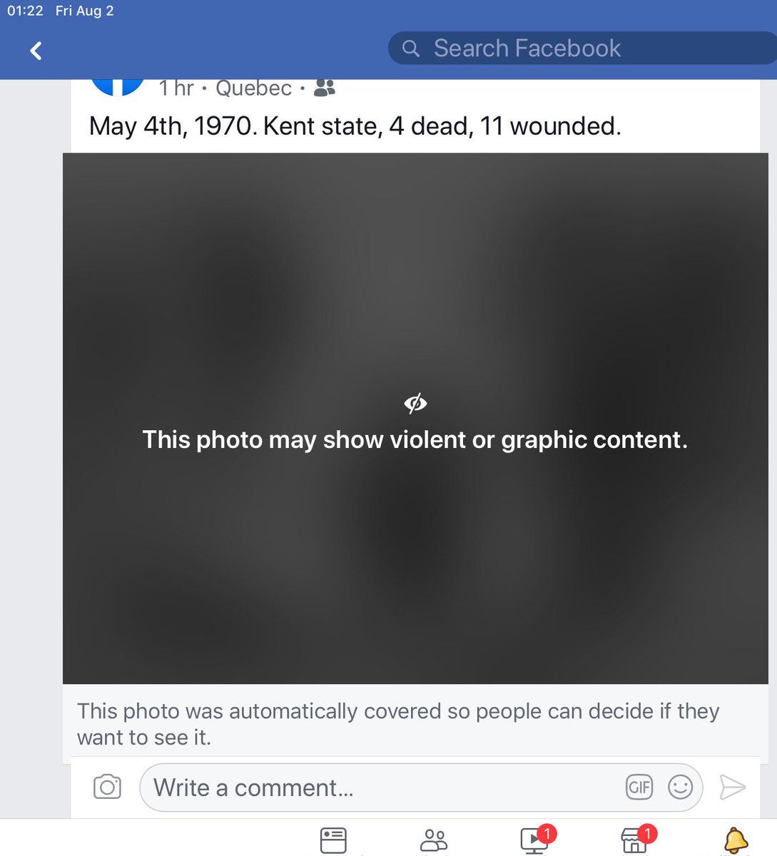 Facebook masked this Pulitzer Prize winning photo which was on the cover of a 1970 life magazine, which I post to commemorate the Kent state shootings every year.