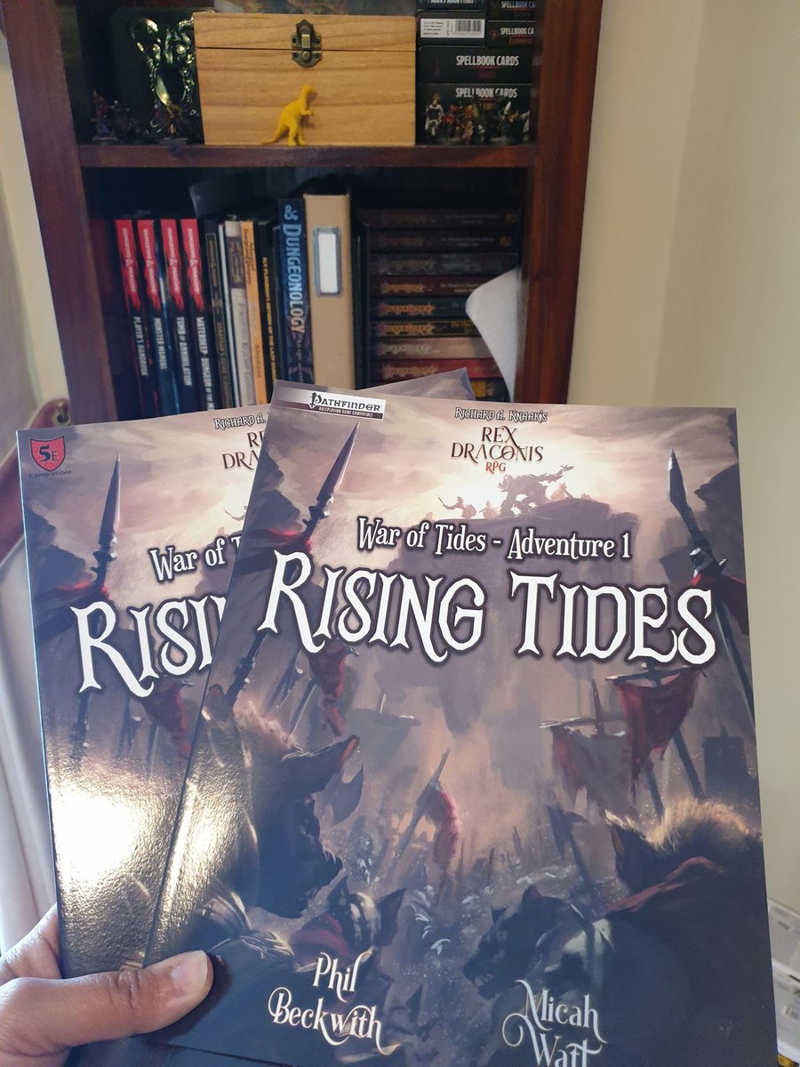 Folks! #RexDraconisRPG Adventure 1 - Rising Tides now officially available in Softcover Premium Print!

For both #dnd5e &amp; #Pathfinder

This 90 pg adventure incl. gorgeous art, custom maps, tons new monsters &amp; set in a world born of <a href="/RichardAKnaak/">Richard A. Knaak</a>'s genius.
bit.ly/RDRisingTidesP…