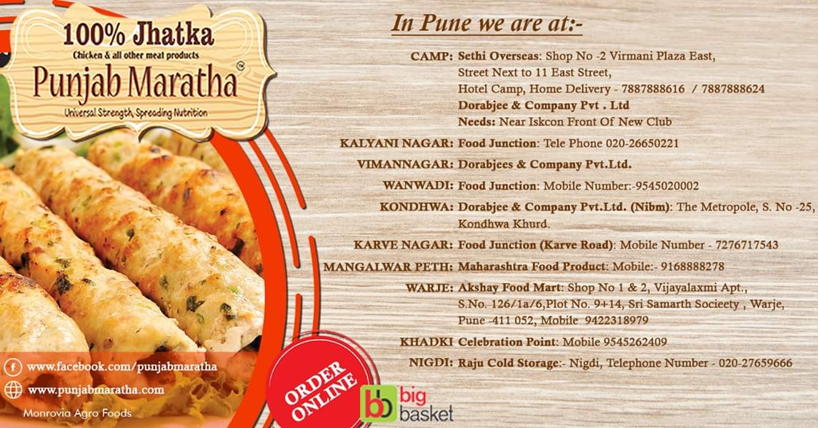 punjab_maratha's tweet image. Below are the list of places you can get our #JhatkaMeat products in #Pune. Call or visit the nearest location to get our #jhatka #chicken &amp;amp; #mutton #frozen &amp;amp; #readytoeat products.  Or order online on #BigBasket #BigBasketPune